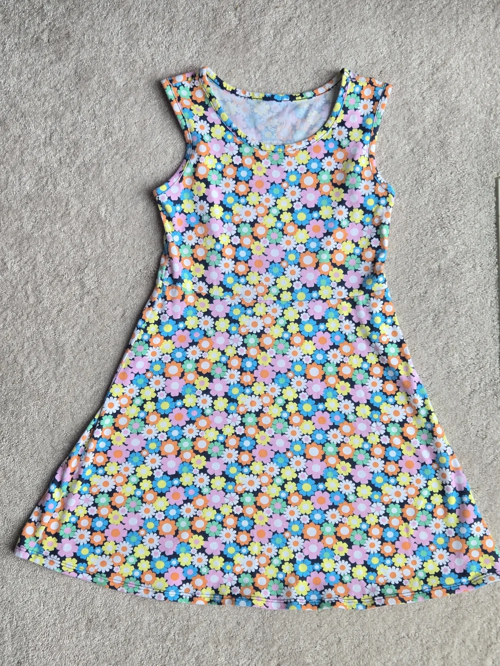 Girls Floral Sleeveless A-Line Dress - Multicolor